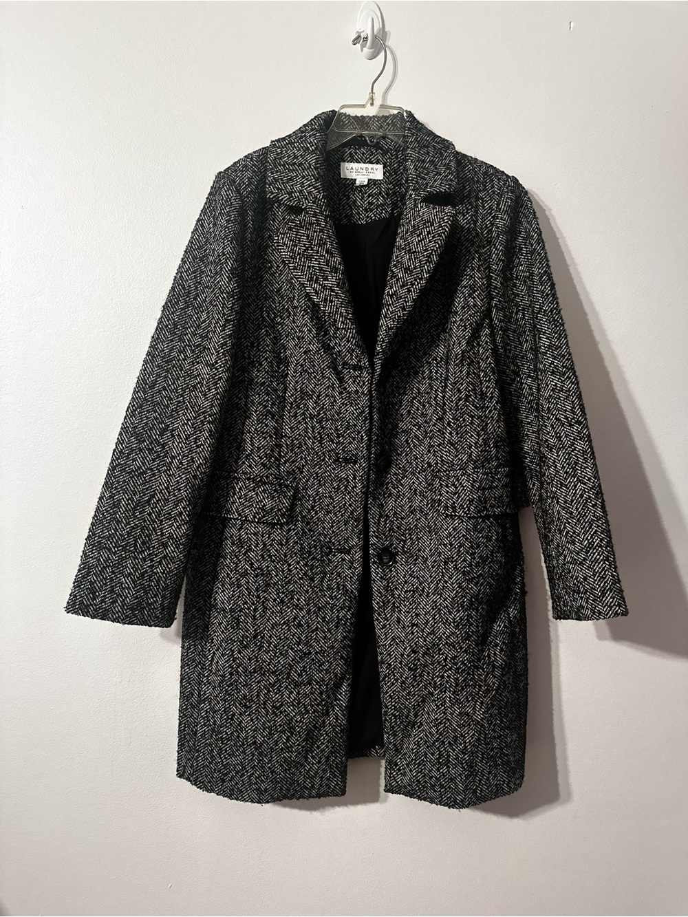 Laundry By Shelli Segal Black and Gray Herringbone Pea Coat